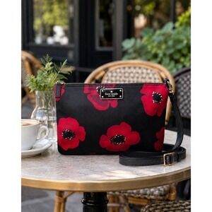 Kate Spade Wilson Road Red Poppy Madelyne Floral Nylon Lightweight Crossbody Bag